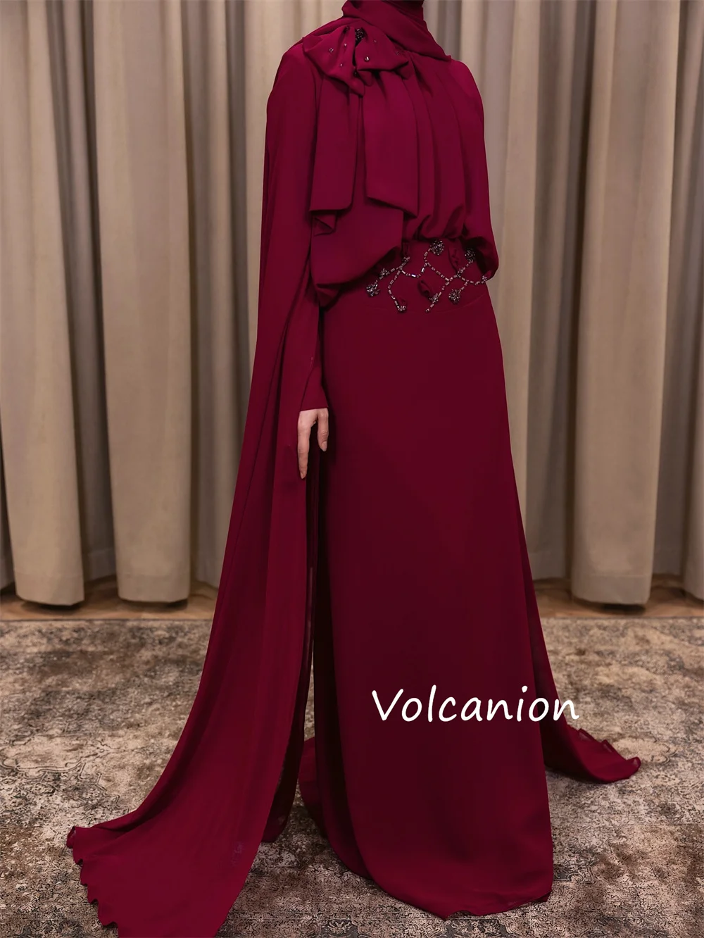 Customized Classic Jersey Pleat Sequined Mermaid O-Neck Long Prom Dresses Bespoke Occasion Celebrity Simple