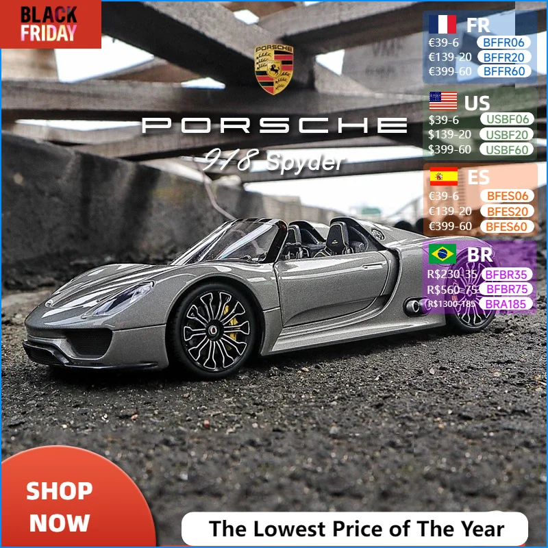 WELLY 1:24 Porsche 918 Spyder Supercar Alloy Car Model Diecasts & Toy Vehicles Collect Car Toy Boy Birthday gifts