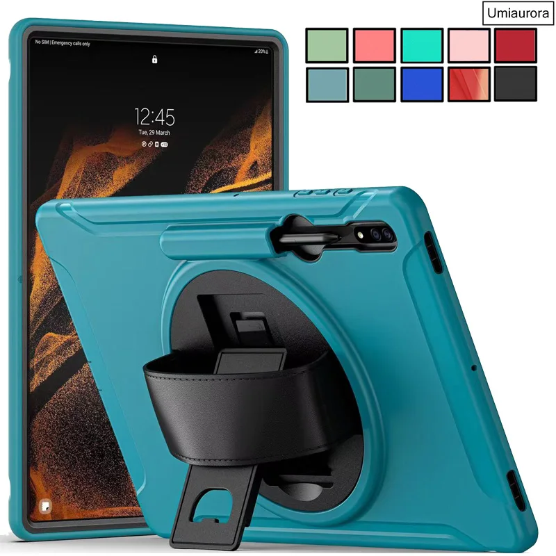 

For Samsung Tab S6 S7 S8 S9 FE Plus S10 Lite SM-X400 12.4" SM-X820 X610 X520 Hand Strap Stand Tablet Case Shockproof Armor Funda