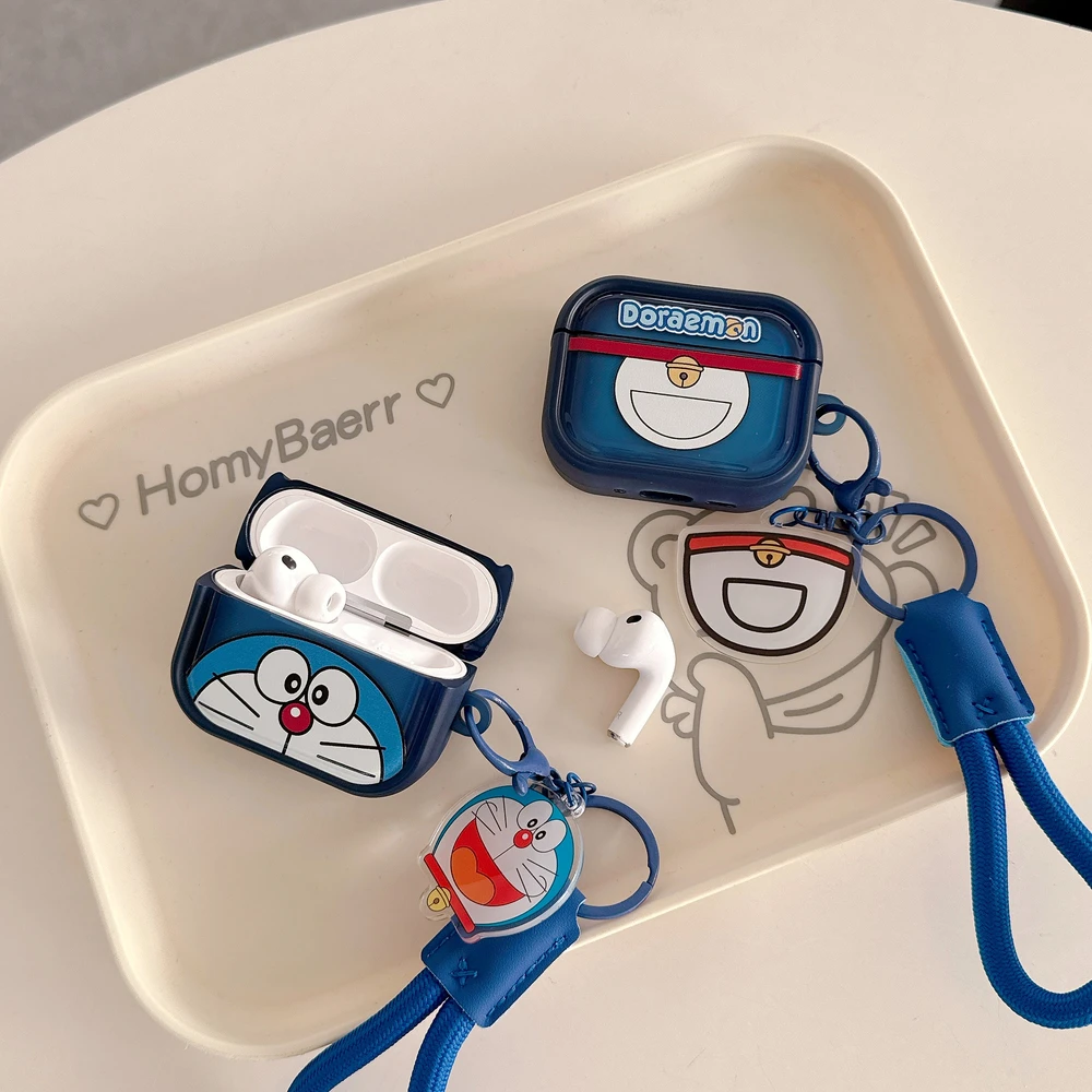 Niedliche Cartoon-Anime-Doraemon-Kopfhörerhülle für Airpods 4 2 3 1 Pro 3 2 Kabellose Bluetooth-Kopfhörer Schutzhülle mit Trageband