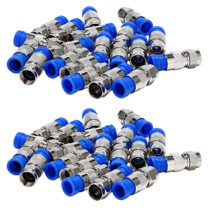 Rg6 F Type Connector Coax Coaxial Compression Fitting 40 Pack (Blue)