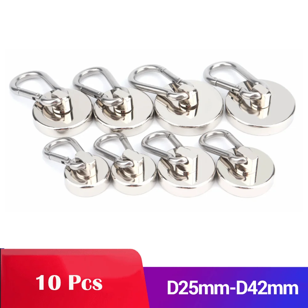 

10 Pcs Magnetic Hooks Strong Heavy Duty Neodymium Magnet Hooks with Swivel Carabiner Hook for Refrigerator Hanging Magnet Hook