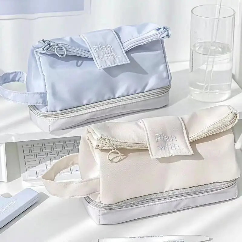 Creative Foldable Double-layer Pencil Case Student Minimalist Large Capacity Pencil Bags Portable Multi-function Storage Bag