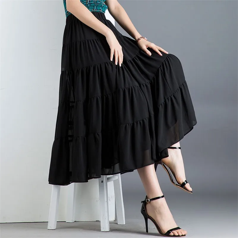 New Autumn   Women Vestidos Chiffon Long Skirt Korean Fashion Femme High Waist Falda Mujer Summer   Skirt -