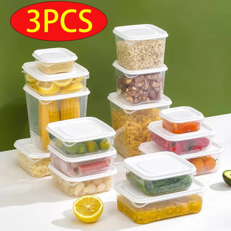 Juego de 3 Cajas de Almacenamiento para Cocina, Caja para Congelar Frutas y Carne en el Refrigerador, Organizador de Cajones para Gabinetes, Frascos de Gran Capacidad, Estuche para Cocina