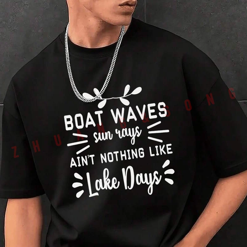 

Футболка Boat Waves Sun Lake Days, мужская брендовая футболка, мужские летние футболки, повседневные футболки высокого качества с круглым вырезом