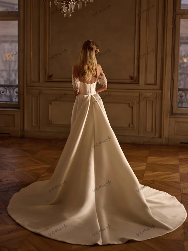 Graceful Wedding Dresses Satin Bridal Gowns Off The Shoulder Robes For Formal Party Sweep Train Vestidos De Novia Customized