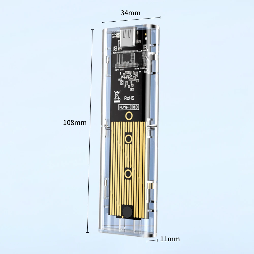 M.2 NVME PCIe NGFF SATA حافظة SSD مزدوجة البروتوكول واضح USB نوع C 10Gbps PCI-E M2 SSD صندوق قرص صلب خارجي شفاف