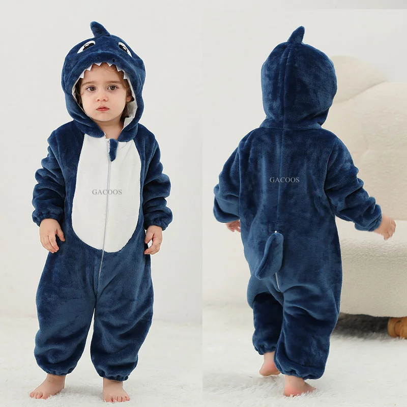 Shark Halloween Costumes Baby Kigurumi Cat Dinosaur Pajamas Winter Pyjamas Baby One-piece Jumpsuits Animal Kids Flannel Clothes