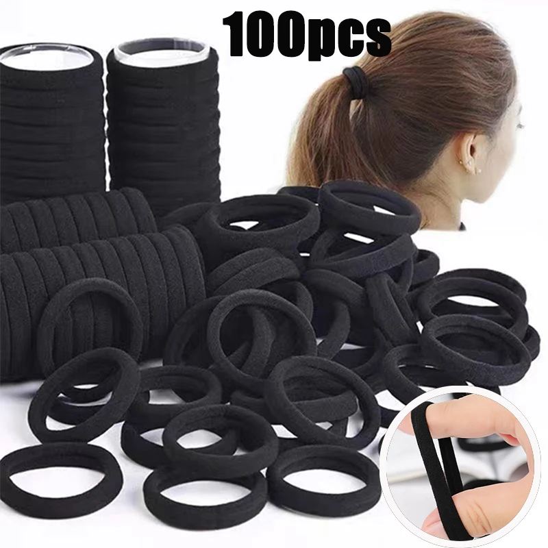 100 Stück schwarze Haarbänder, hochelastisches Gummiband, Haargummis für Damen und Mädchen, Haarband, Haar-Accessoires