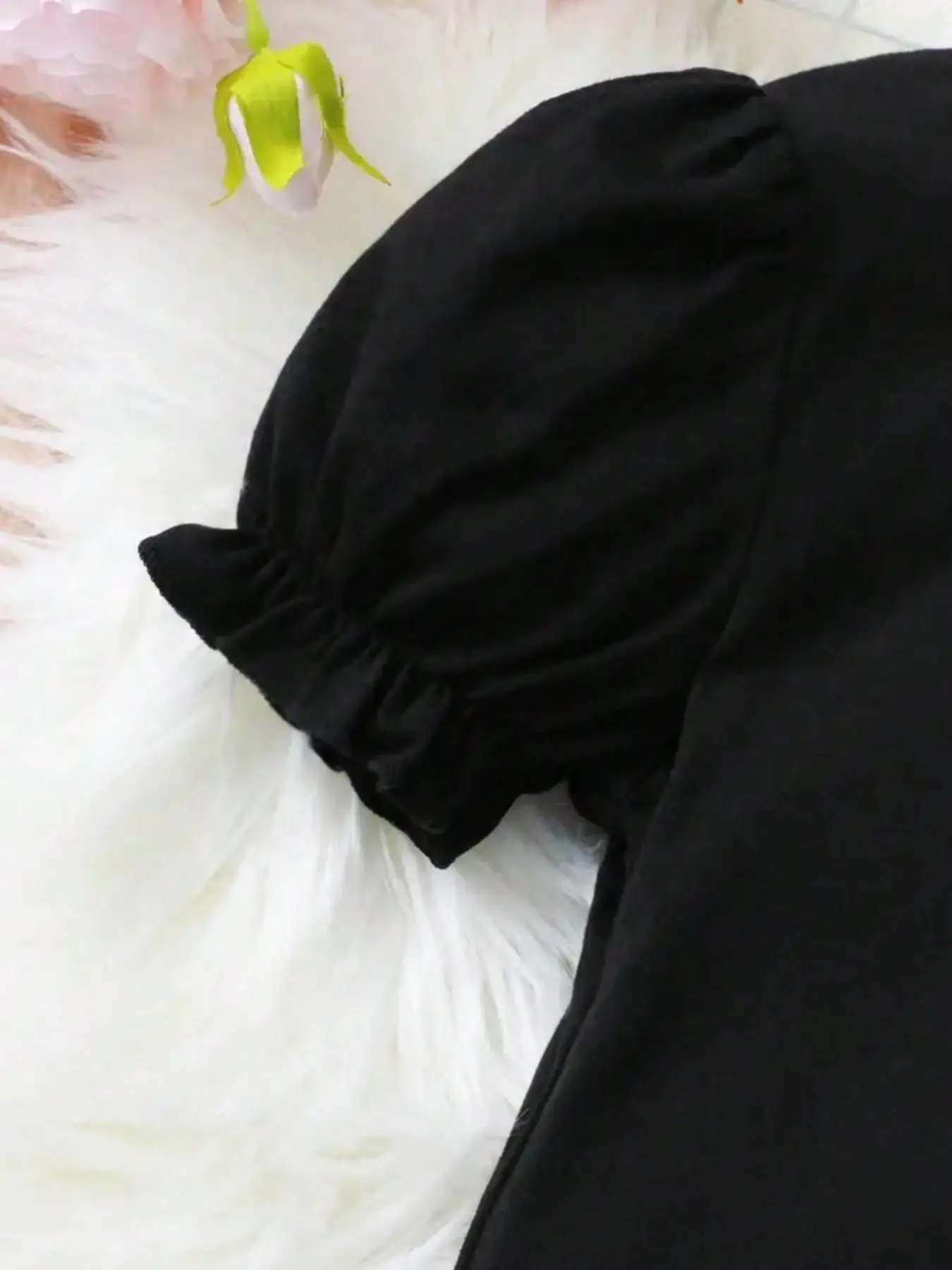 Mädchen Prinzessinnenkleid mit Peter-Pan-Kragen und Puffärmeln, A-Linie Freizeitkleid für Schule und Partys – Detail 4