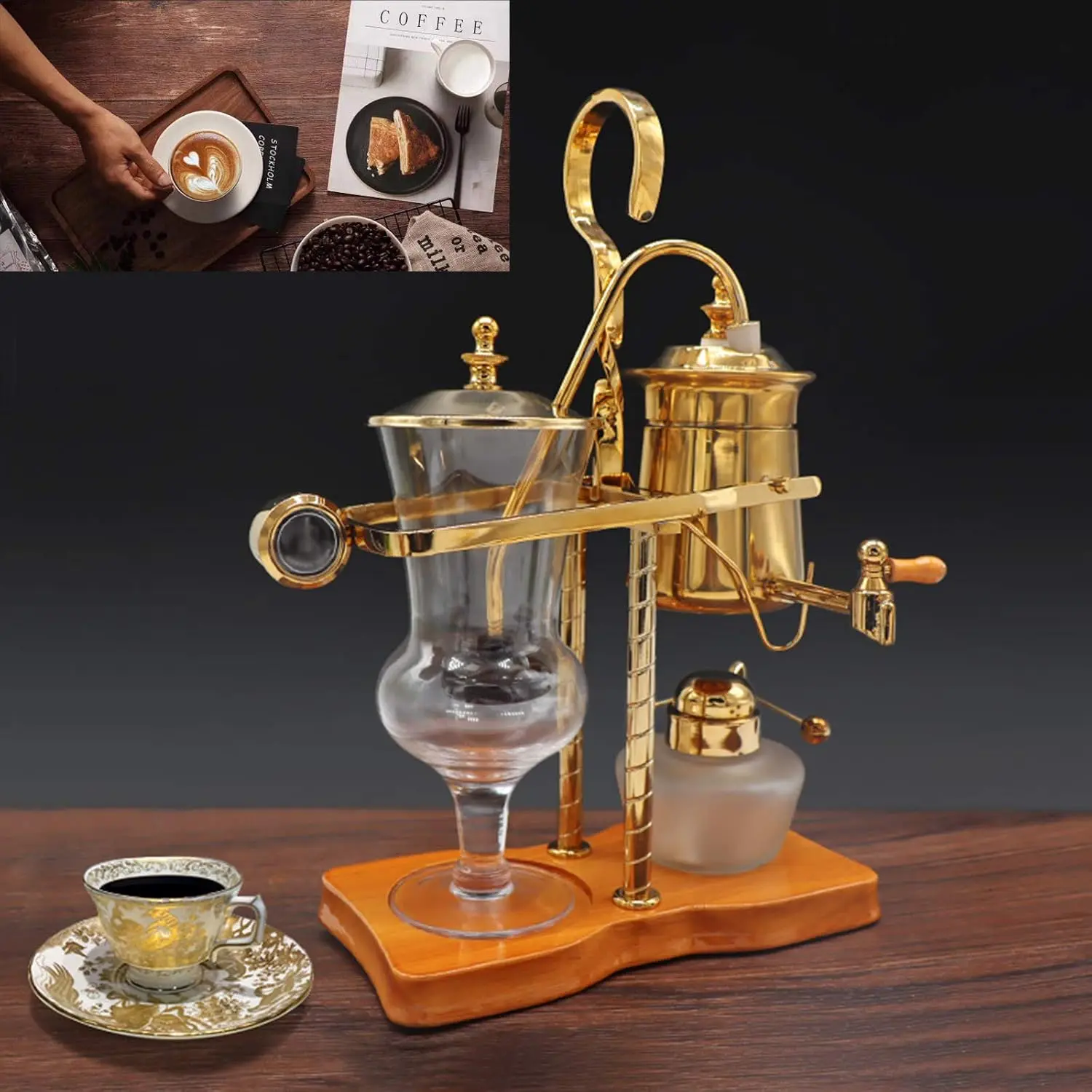 Luxury Balancing Siphon Coffee Maker/Brewer,Balance Syphon Coffee Maker Double Column,Easy to Clean Permanent Filter and Water R