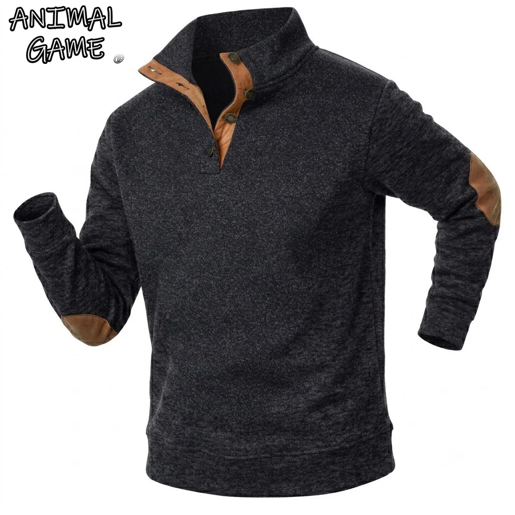 Autumn Mens Long Sleeve Stand Collar Pullover Sweatshirt Men's Hoodie Coats Man Luxury Button Quarter Sweater Gym Man Streetwear
