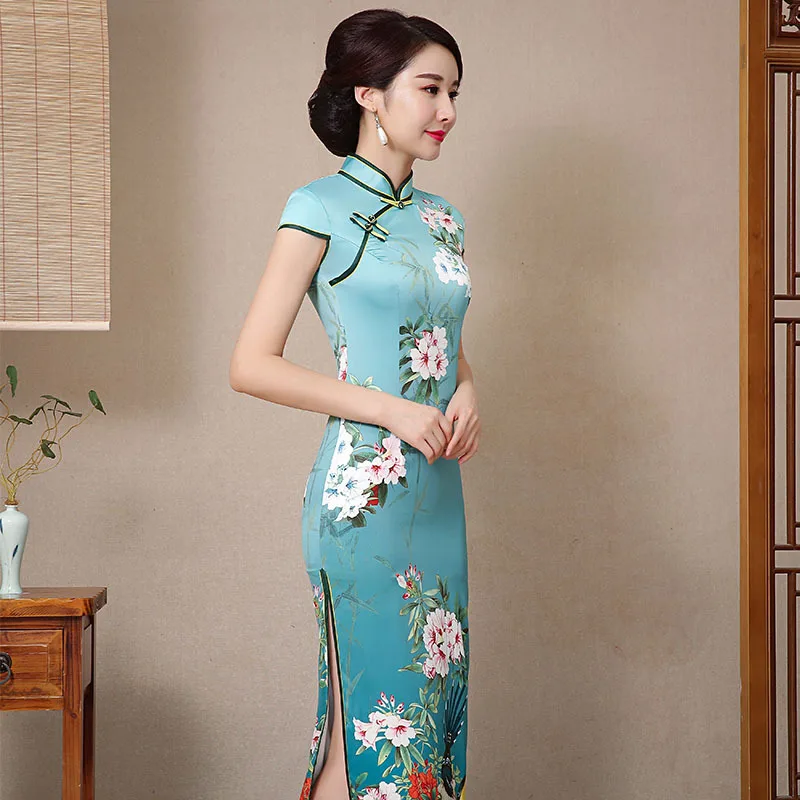 Yourqipao 여성용 더블 레이어 전통 반팔 긴 치파오 캣워크, 중국 스타일 치파오 드레스, 2023 여름