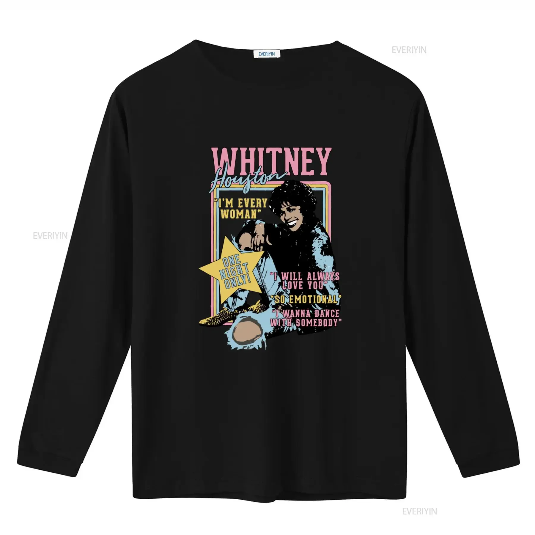 Whitney Houston One Night Only Adult T Shirt Every Woman Emotional Soul Diva Pop Music Star Tribute vintage Washed Casual