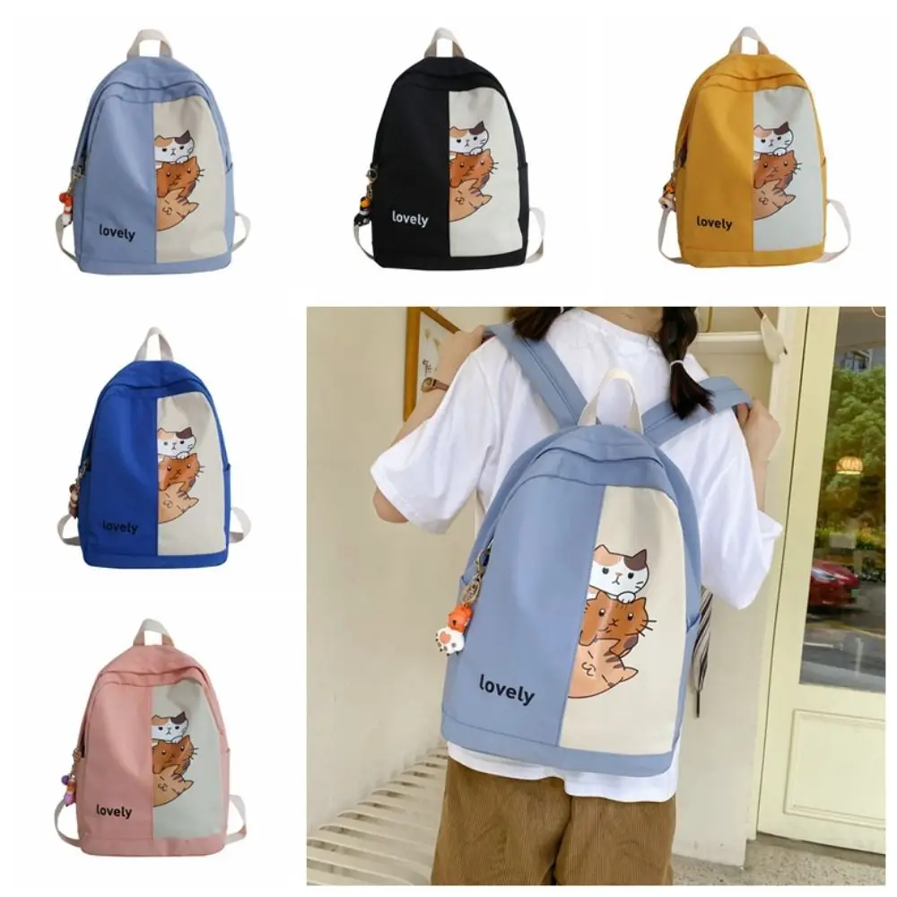 Fashion Lovely Students Backpack Cat Printed Fashion College Backpack Casual Nylon Students School Bags Female