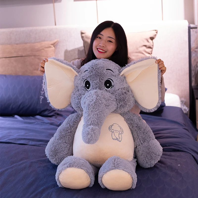 Giant plush Elephant Toys Grey Stuffed Big flappy Ears Long Plush elephant Animal toys for Children Christmas Gift for Children