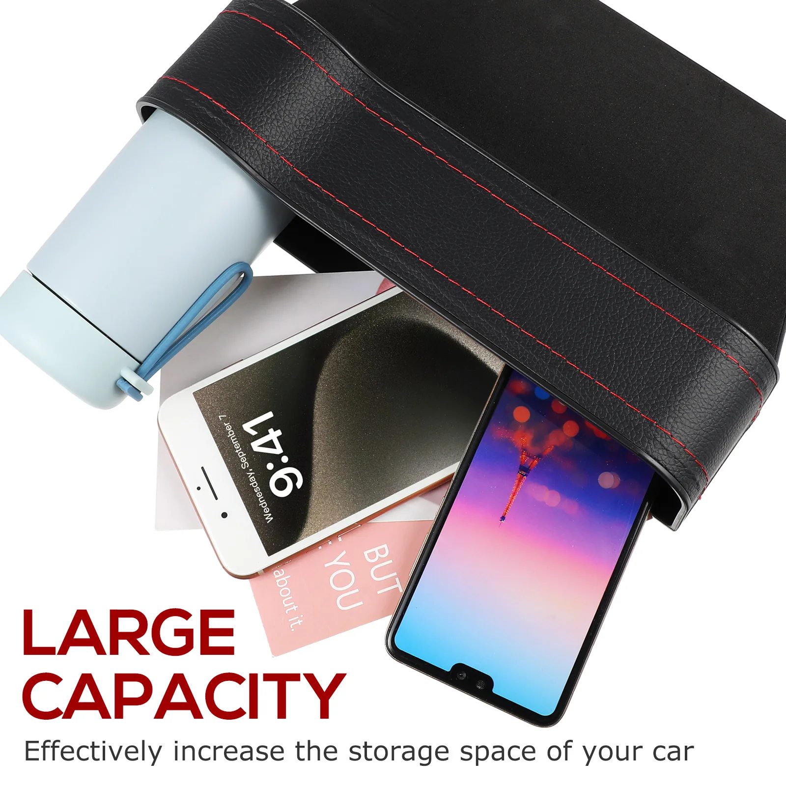 

2 Pcs Car Seat Storage Box Black Gap Filler Slim Design Safe Driving Multipurpose Organizer Console Accessories Car Interior