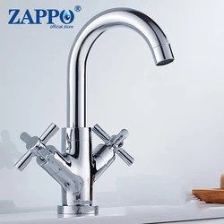 ZAPPO Chrome Bathroom Sink Mixer Faucet Dual Handle Hot and Cold Water Mixer Tap with 360 Swivel Spout Taps Deck Mounted