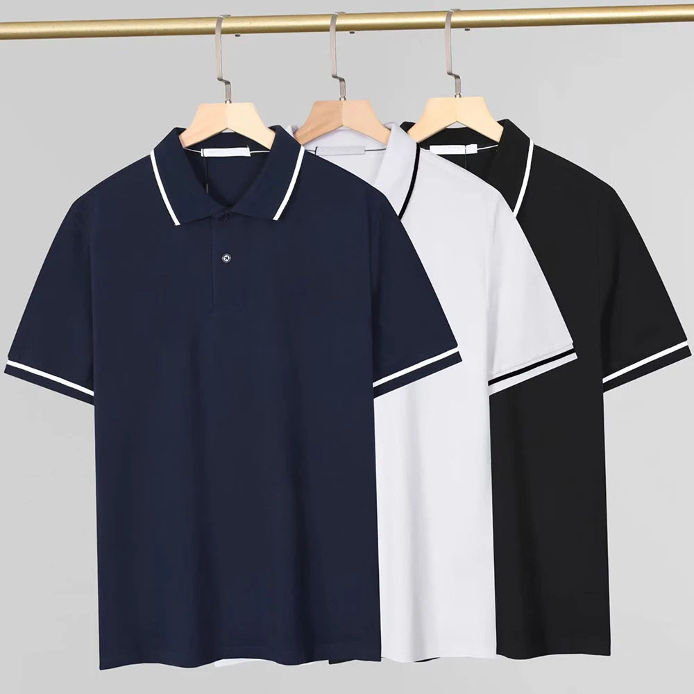 

Новая летняя мужская футболка-поло с вышивкой на воротнике, из хлопка пике, с коротким рукавом, дышащая, комфортная, стандартный крой