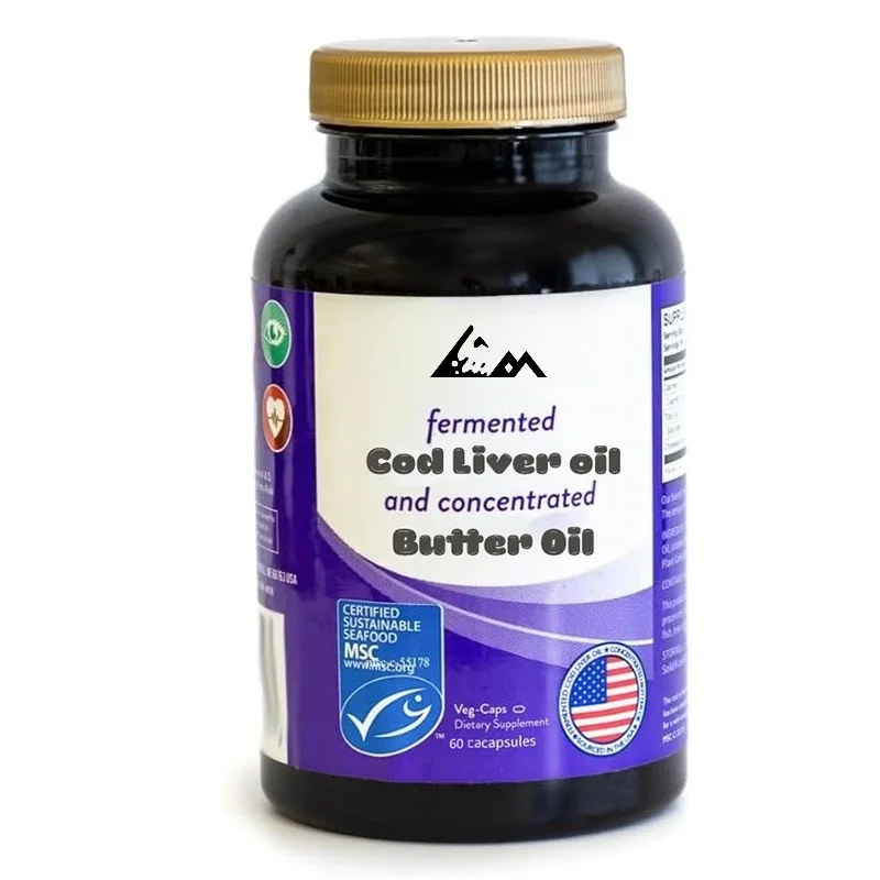Fermented Cod Liver Oil Mixed with Concentrated Yellow Oil, Containing Vitamins A and D, Health Support, 60 Capsules