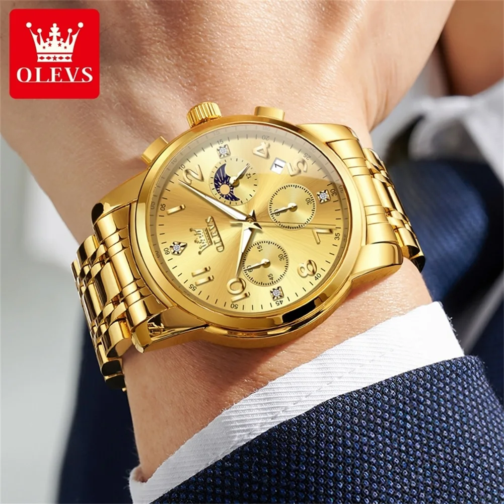OLEVS 3628 Orologio da uomo con fasi lunari Orologio al quarzo di marca di lusso Orologio sportivo da uomo con cronografo digitale arabo moda classica