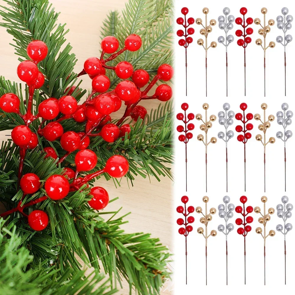 20/1PCS Christmas Red Berries Ornament Artificial Foam Berry Flower Branches DIY Wreath Xmas Tree Wedding Party Home Decoration