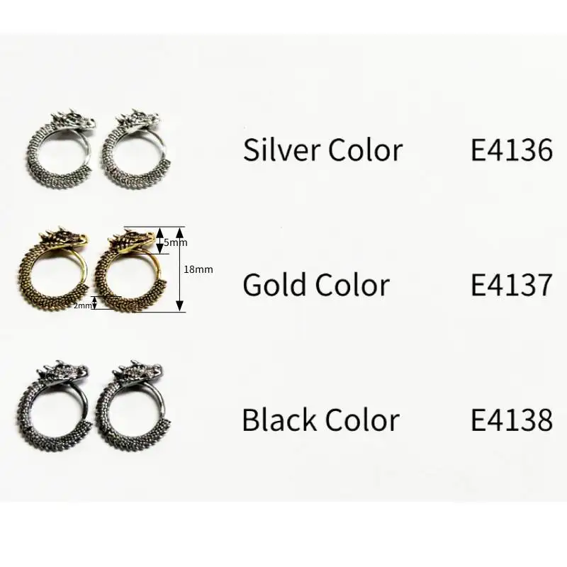 Huitan Trendy Male Dragon Hoop Earrings Hip Hop Style Punk Party Accessories Unisex Daily Wearable Personality Jewelry Drop Ship