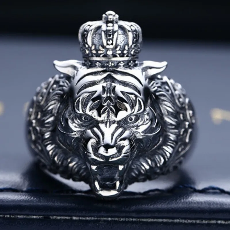 BOCAI S925 Sterling Silver Rings New Fashion Three Dimensional Tiger Heads Pure Argentum Hand Jewelry for Men Women