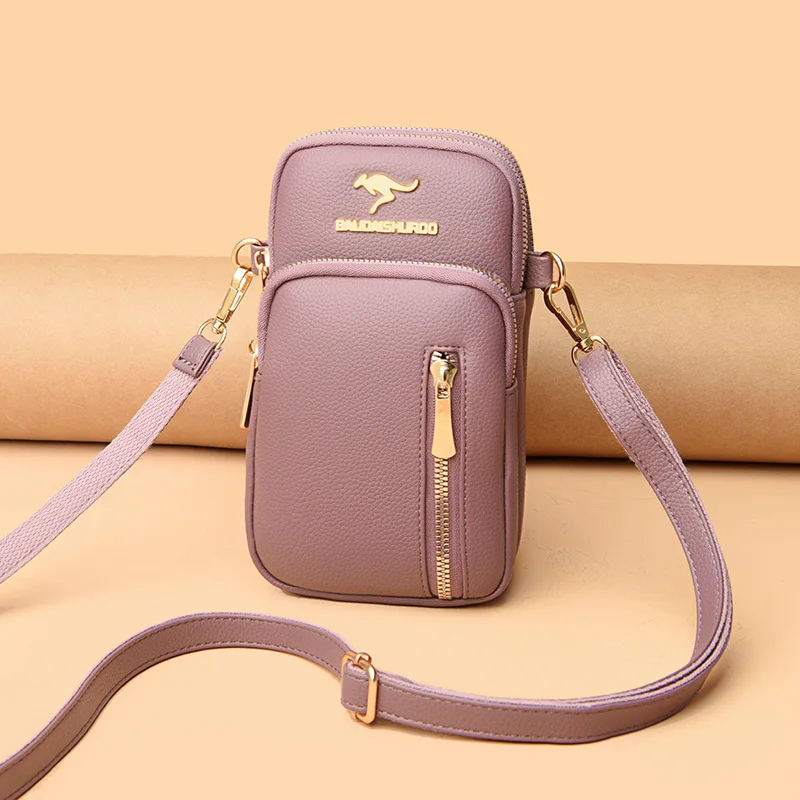 Shyaa 2023 New Women\'s Mini Phone Bag Simple and Versatile One Shoulder Crossbody Bag Soft Leather IPhone14 Small Change Bag