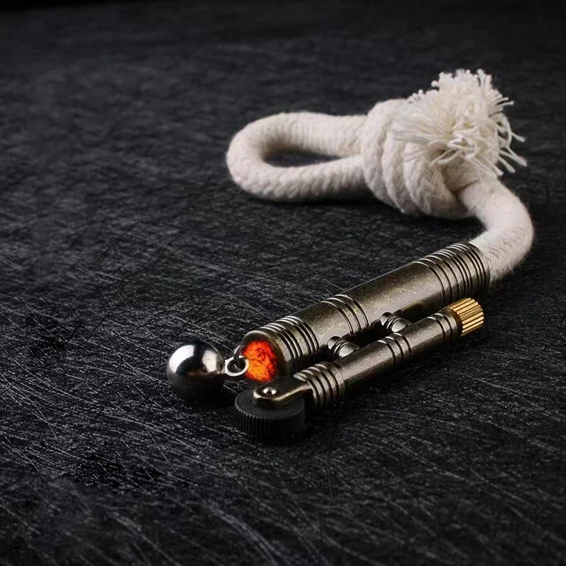 Portable Metal Windproof Kerosene Match Rope Lighter Outdoor Camping Survival Retro Vintage Tinder Lighter Men's Ignition Tools