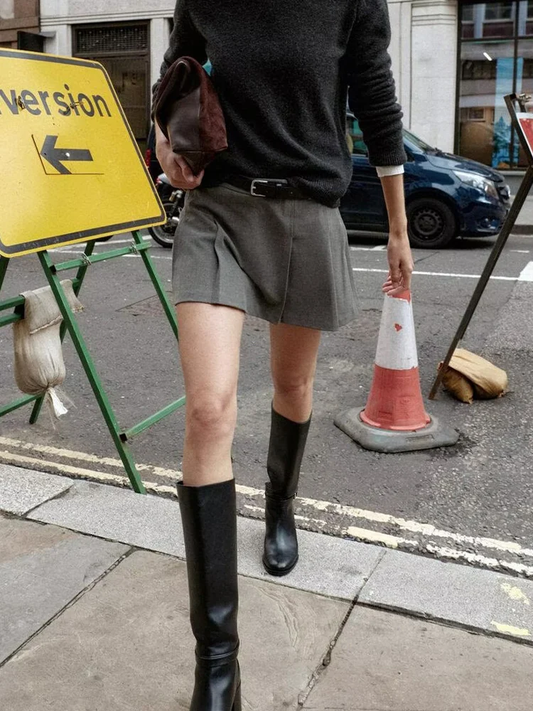 

Европейский и американский стиль, осенняя новая модная тенденция, женская одежда, дизайн со средней талией, плиссированная клетчатая юбка с поясом, брюки