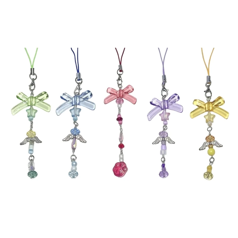 Resin Bowknot Star Bead Keychain Fashionable Colorful Beaded Bag Pendant Elegant Phone Lanyard Accessory for Parties