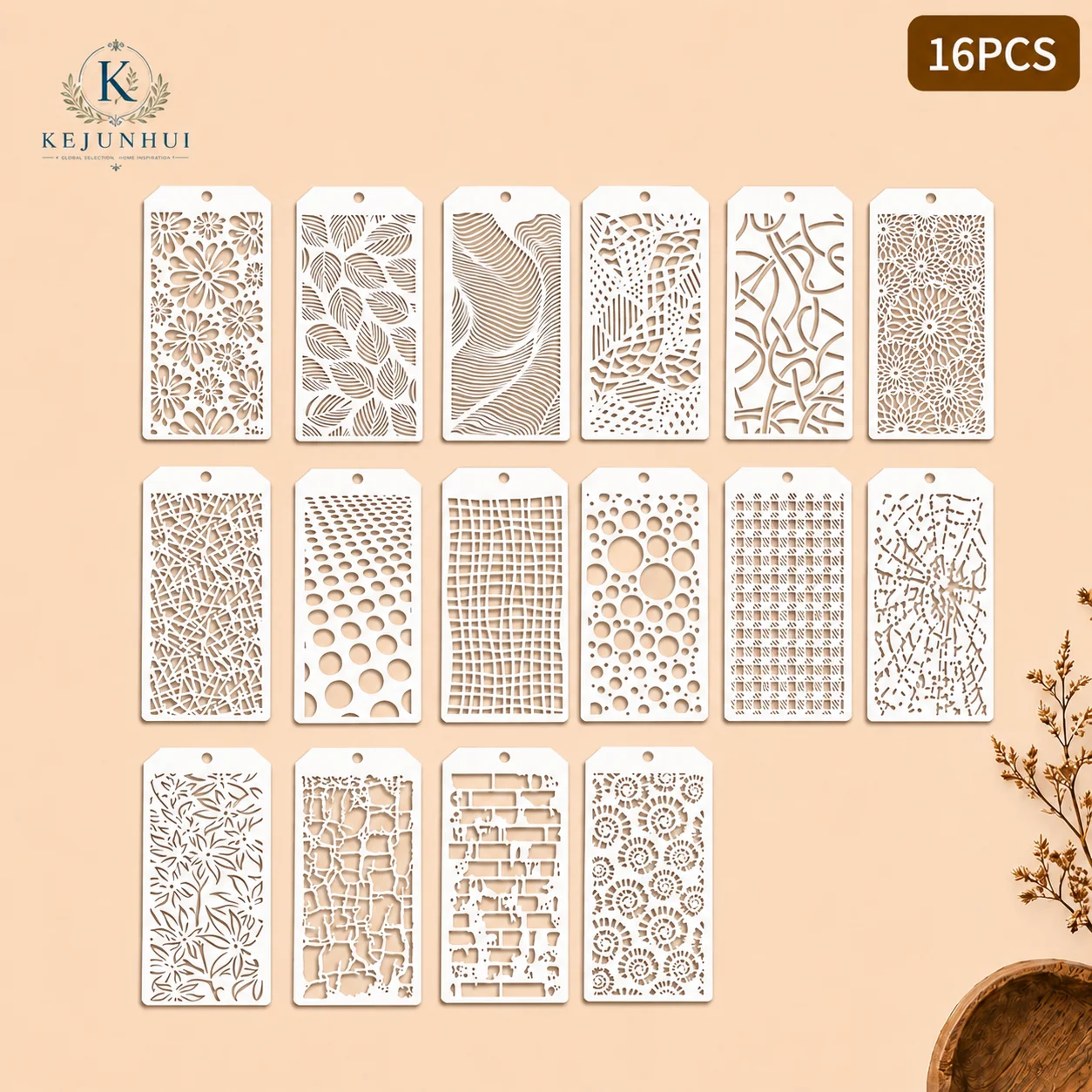 16Pcs Tag Texture Stencils Reusable Craft Templates