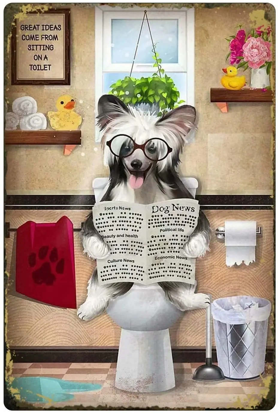 

Metal Tin Sign Scottish Shepherd Reading Newspaper In The Toilet Cafe Restaurant Toilet Bathroom Bedroom Art Wall Decoration