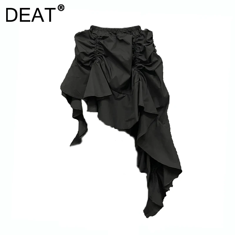 

DEAT Women's Skirt Elastic High Waist Black Irregular Pleated Patchwork Design Mini Skirts 2024 New Fashion Autumn 11A01537