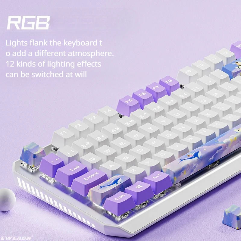 87/104 Keys Purple Whale Double Color Mechanical Keyboard Customized Girls Office Computer Wired Game Green Axis Purple Keyboard