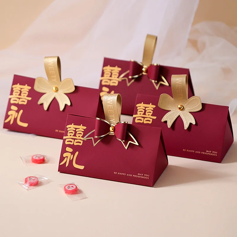 10pcs Retro Red Chinese Style Candy Boxes Wedding Gifts for Guests Mariage Paper Chocolate Packaging Box Boite Gateau Mariage