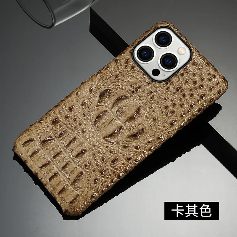 Hot Sales New Veneer Genuine Leather Luxury 3d Crocodile Head Phone Case For Apple Apple 15 14 13 Plus 12 Pro Max Cover Cases