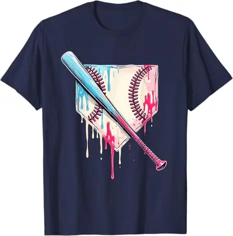 Baseball Bat Ice Cream Watercolor Softball T-Shirt Ice Cream Dripping Baseball Home Plate Drip Boys Graphic Top Y2k Saying Tees