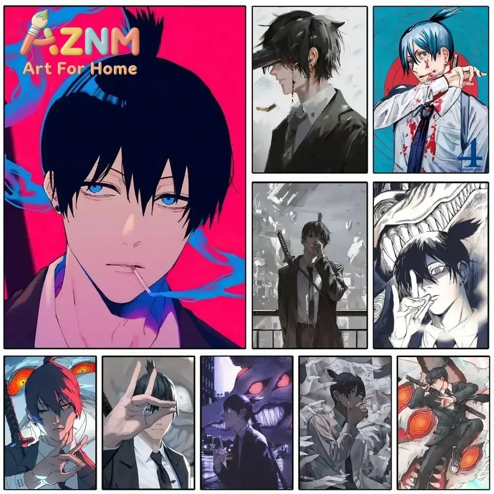 AZNM Chainsaw Man Aki Hayakawa Anime Canvas Wall Art Frameless Print Poster for Home Bedroom Living Room Wall Decor