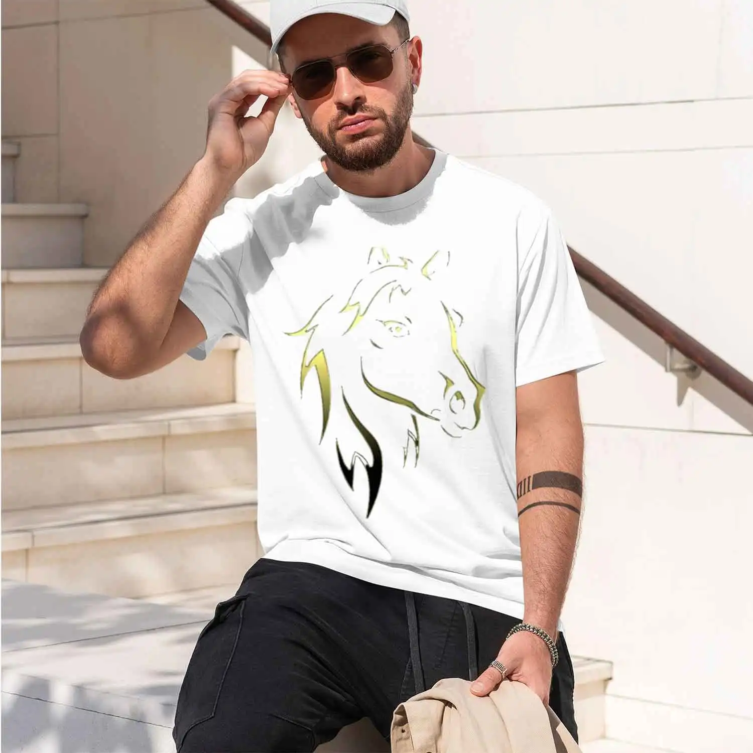 Funny Yellow Horse Head Silhouette T-Shirt d t shirt anime figures grh tees mens grh t-shirts pack 2026 New Model Short-sleeve c