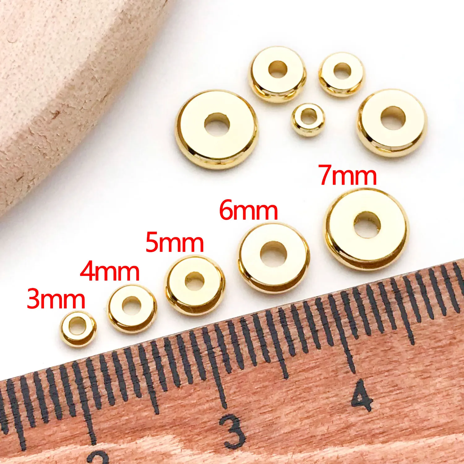 20pcs 18K Real Gold Plated Brass Flat Spacer Beads, Large Hole Spacer Beads Loose Beads For DIY Jewelry Making Accessories image 2