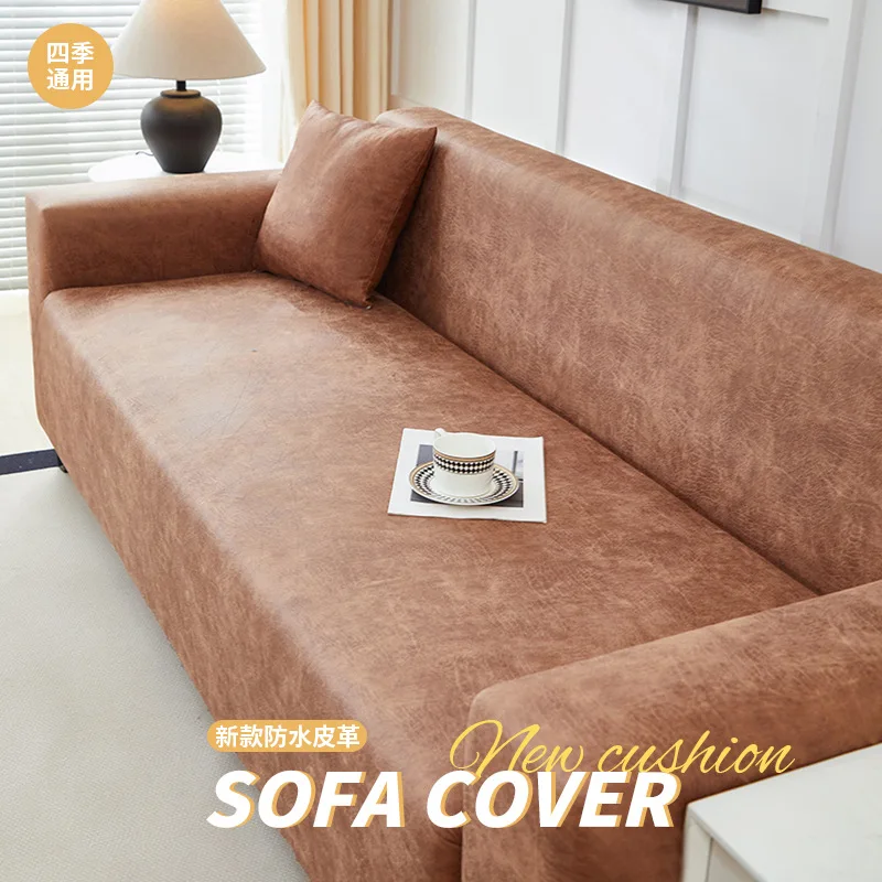 Faux Leather Sofa Cover Light Luxury Water Resistant Full Coverage High Elastic Anti Cat Claw All Season Sofa Cushion Protector