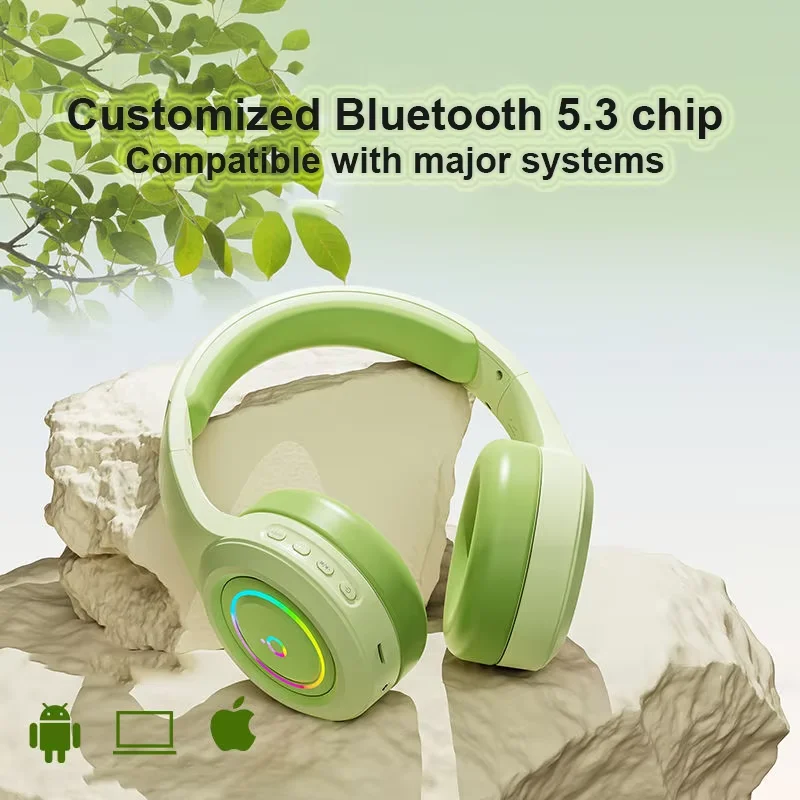 

Wireless Bluetooth Gaming Headphones RGB Breathing Light 100H Long Battery Life HIFI Stereo Support AUX Cable TF Card Headset