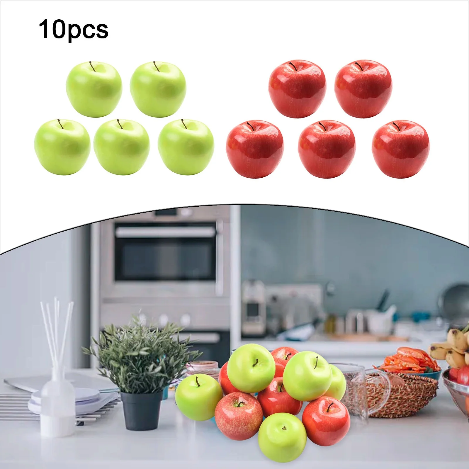 10pcs Large Artificial Fake Red Green Apples Fruits Kitchen Home Food Decoration Festive Party Supplies Artificial Apples