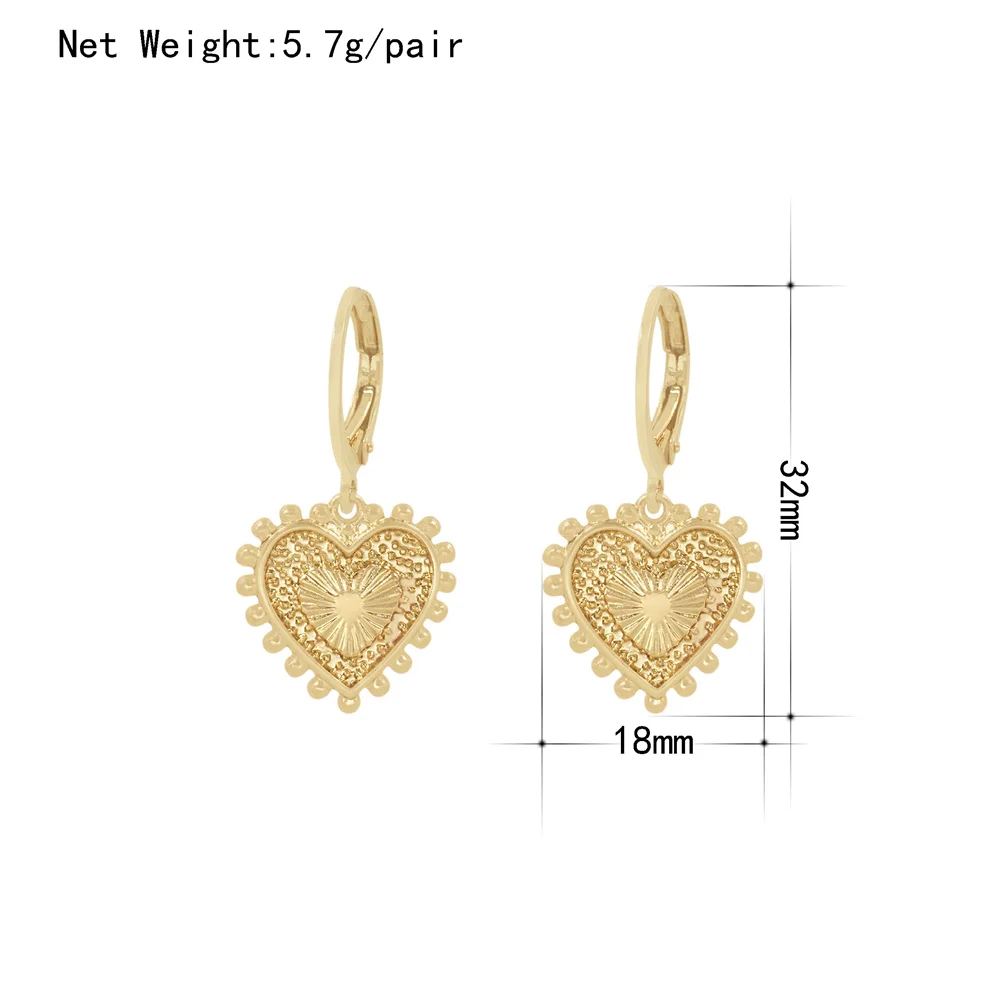 Lovely Gold Color Textured Heart Charm Hoop Earrings For Women Girl Girly Daily Young Fashion Jewelry Accessory High Quality