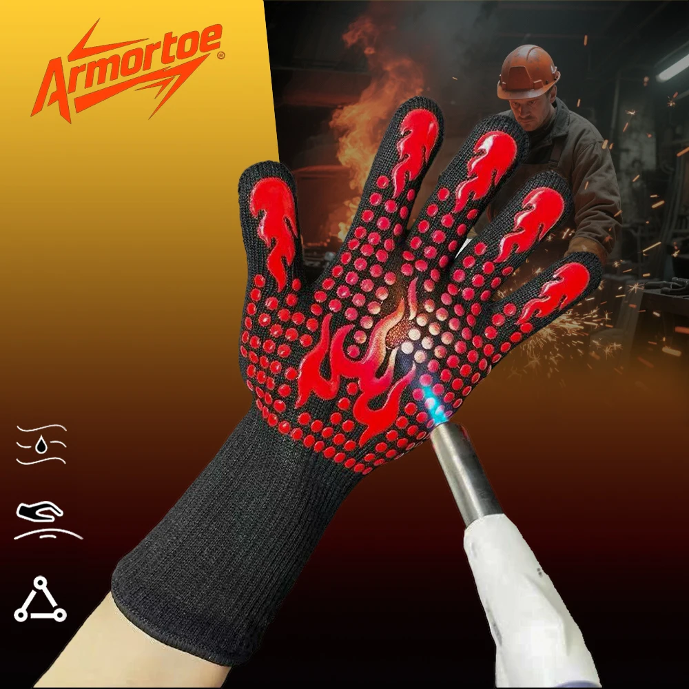 

ArmorToe 800C Fireproof Safety Gloves Heat Resistant Silicone Coated for Foundry Metal WorkersArmor8001