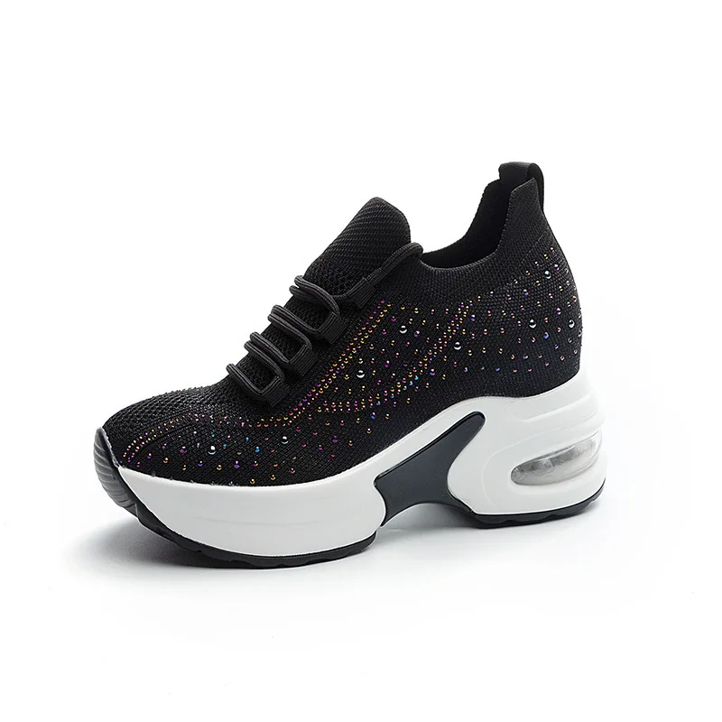 

8 см летние сетчатые вулканизированные массивные кроссовки из микрофибры на шнуровке, женская обувь, весенняя модная кожаная обувь на плоской подошве на танкетке