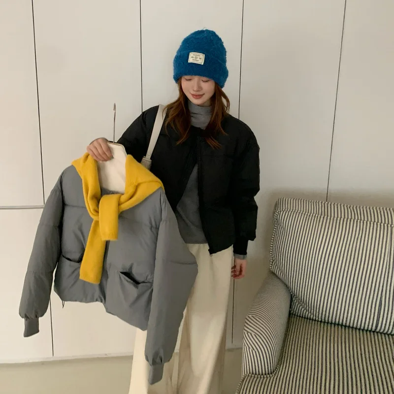 Winter Round Neck Cotton Jacket For Women Korean Casual Fashion Thicken Coat New Arrival Solid Color Simple Warm Overcoat